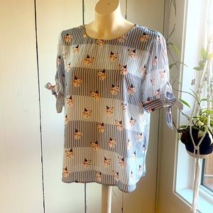 Molly Bracken L kitty blouse with tie sleeves LIKE NEW